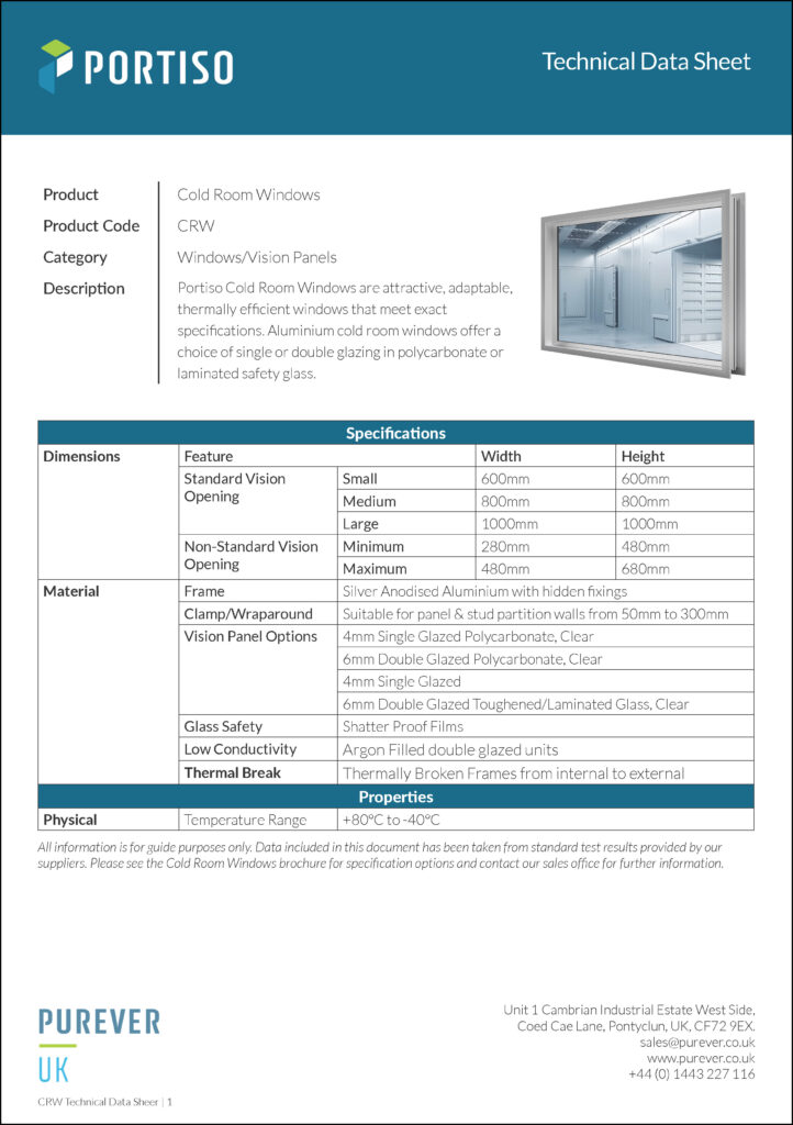 Window Spec For Cold Storage Cold Room Windows - Purever UK